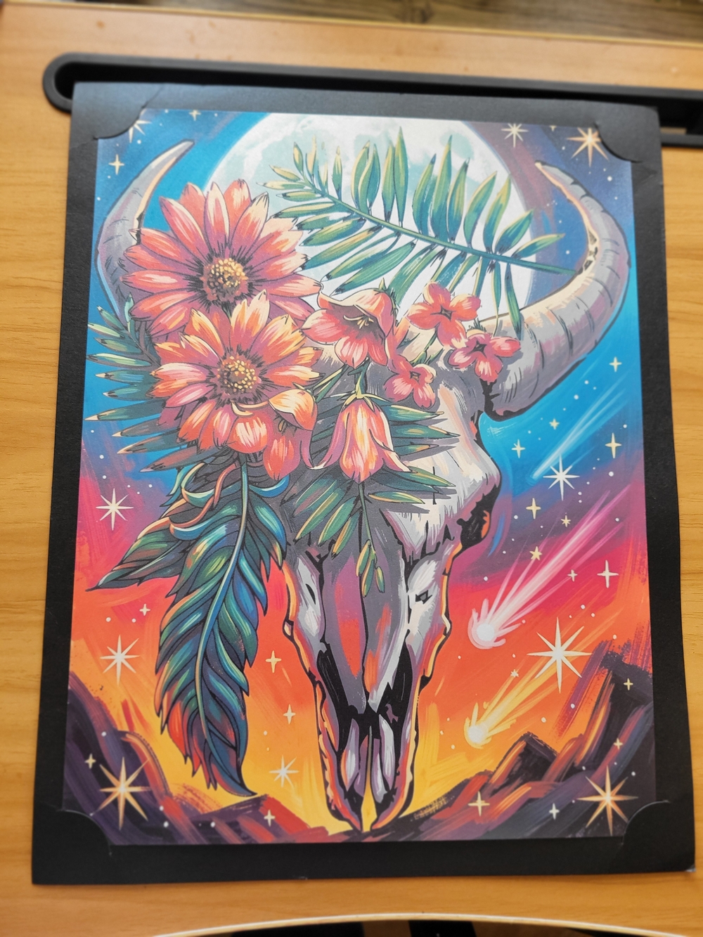 💀NEW💀 Boho Skull Floral Art Print - Vibrant Sunset Palette